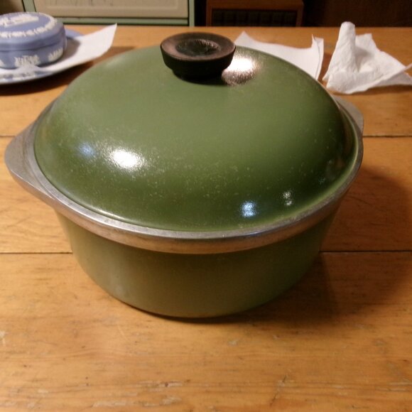 vtg 70s club aluminum cast aluminum avocado green dutch oven dome lid 4qt - Picture 2 of 5